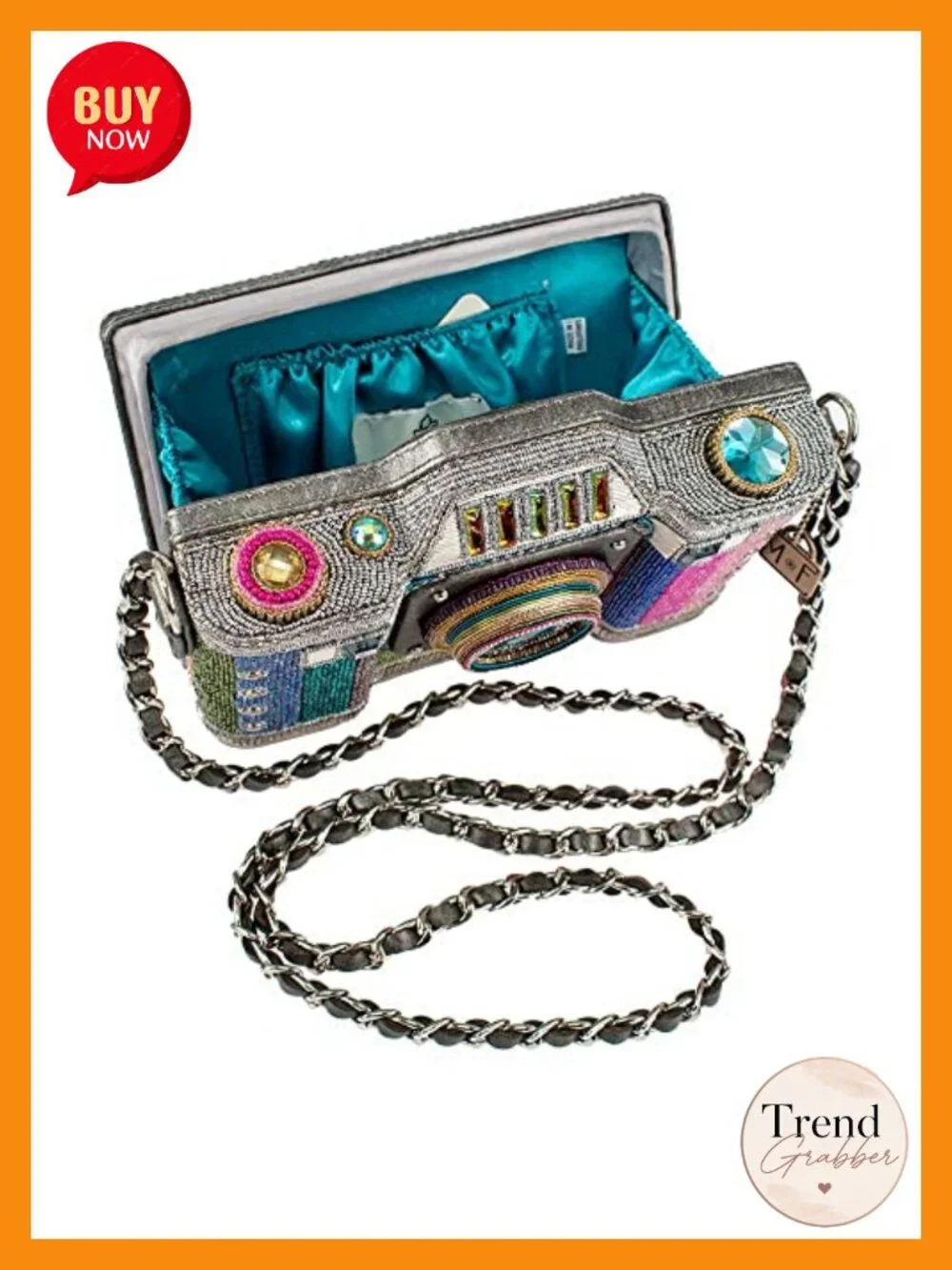 Handcrafted Beaded Camera Crossbody Purse Magnetic Closure